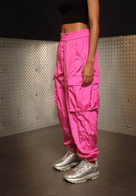 OCWA X POLKA 2000S SHINY JOGGER PANTS PINK FUCHSIA