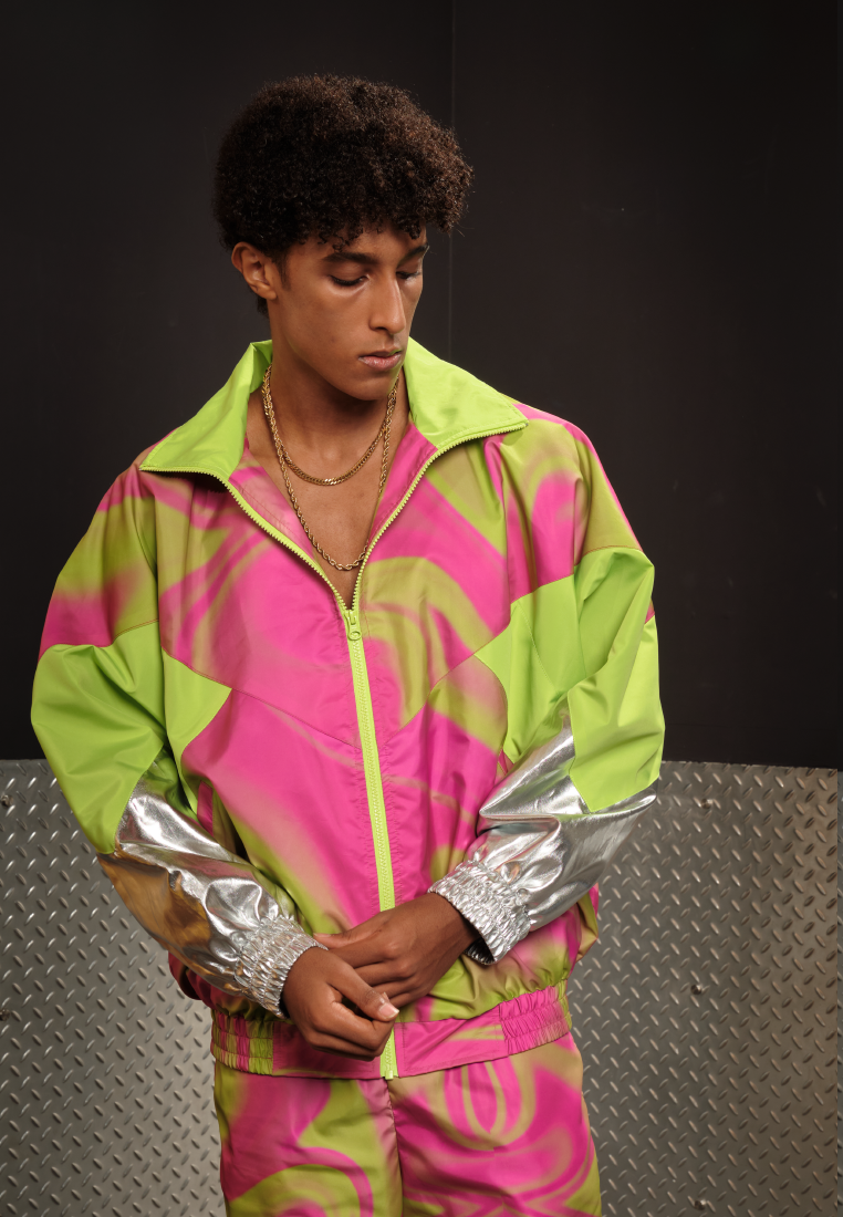 OCWA X POLKA 80'S INSPIRED WHIMSICAL NEON PINK SILVER JACKET