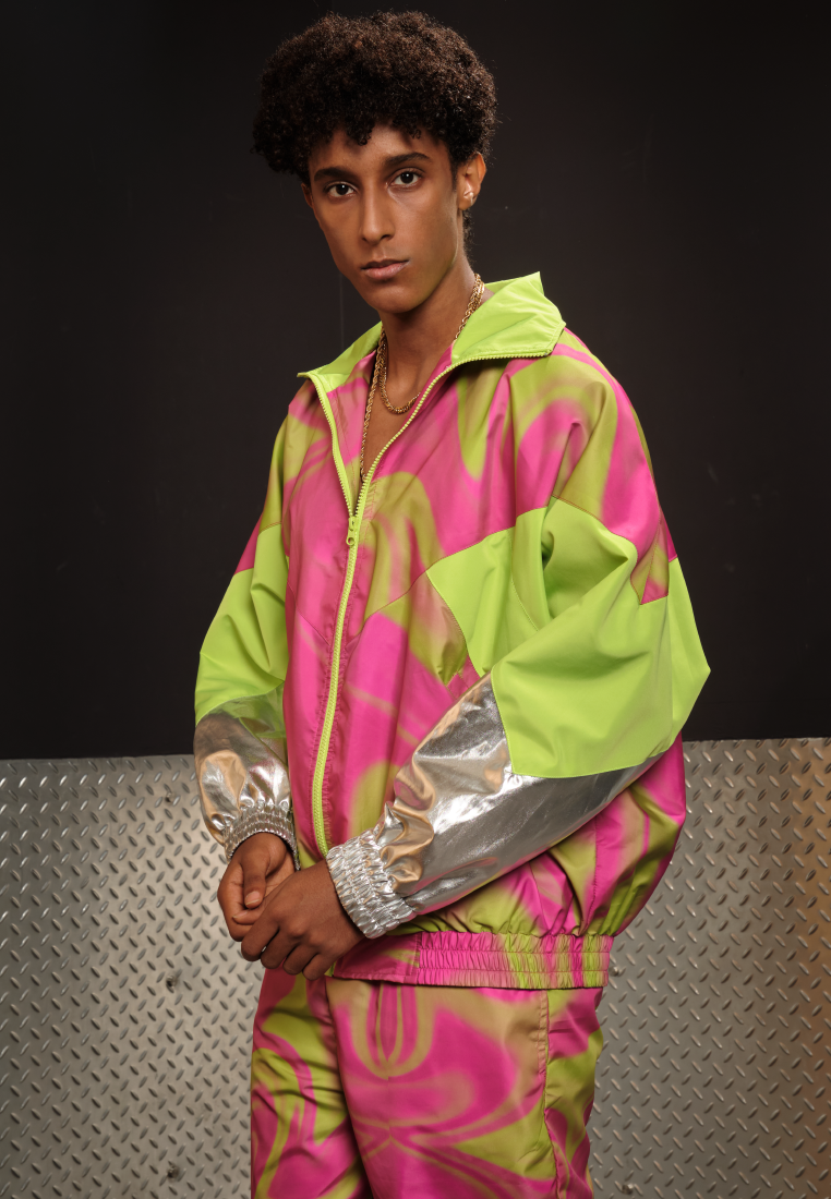 OCWA X POLKA 80'S INSPIRED WHIMSICAL NEON PINK SILVER JACKET