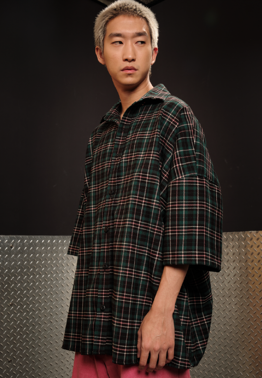 OCWA X POLKA Y2K OVERSIZED TARTAN PLAID SHIRT