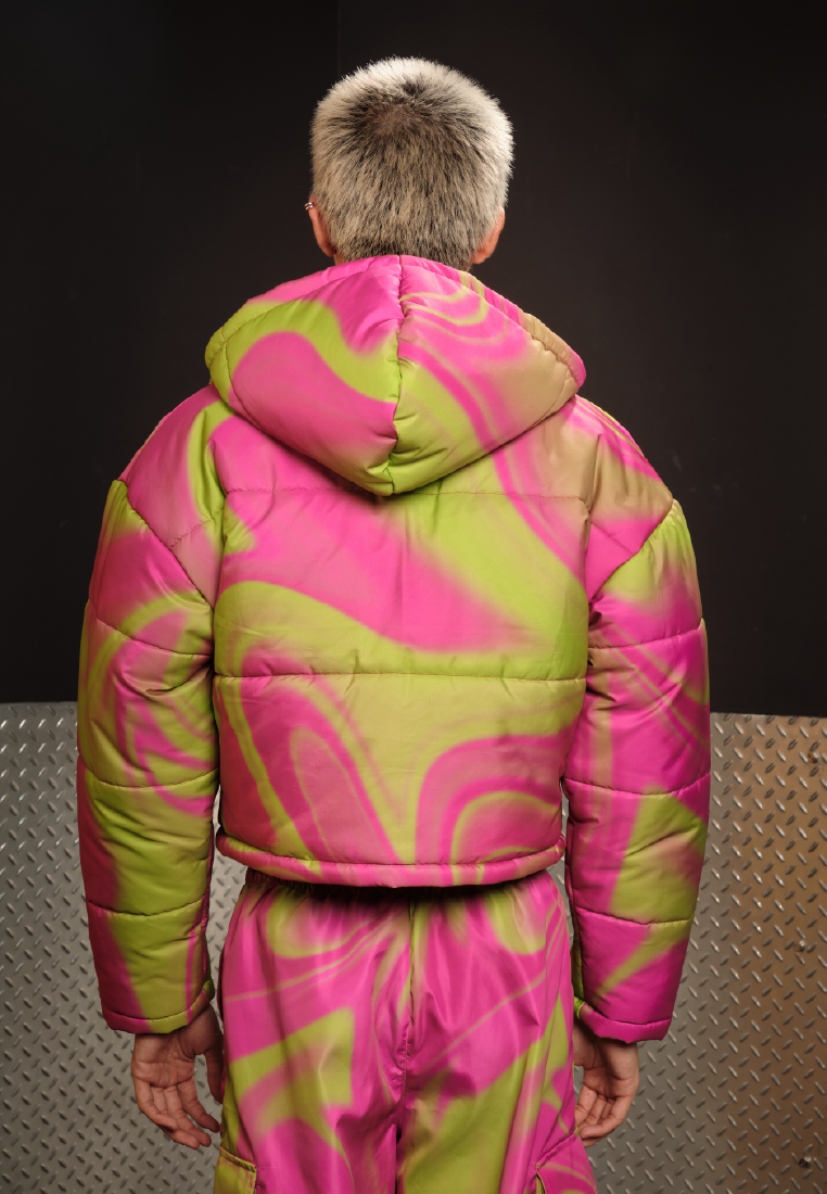 OCWA X POLKA Y2K WHIMSICAL NEON PINK WATER PROOF PUFFER JACKET