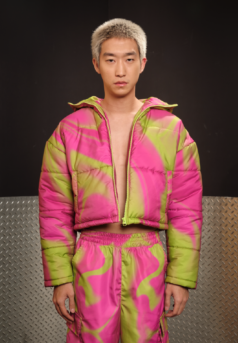 OCWA X POLKA Y2K WHIMSICAL NEON PINK WATER PROOF PUFFER JACKET