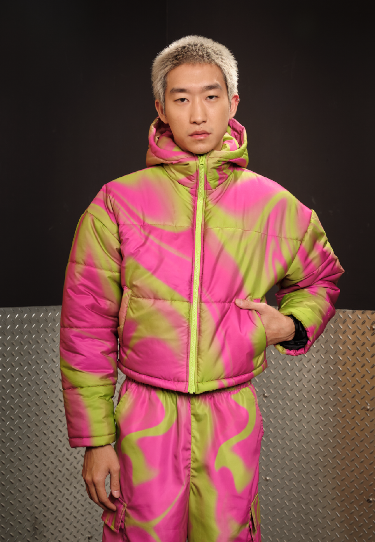 OCWA X POLKA Y2K WHIMSICAL NEON PINK WATER PROOF PUFFER JACKET