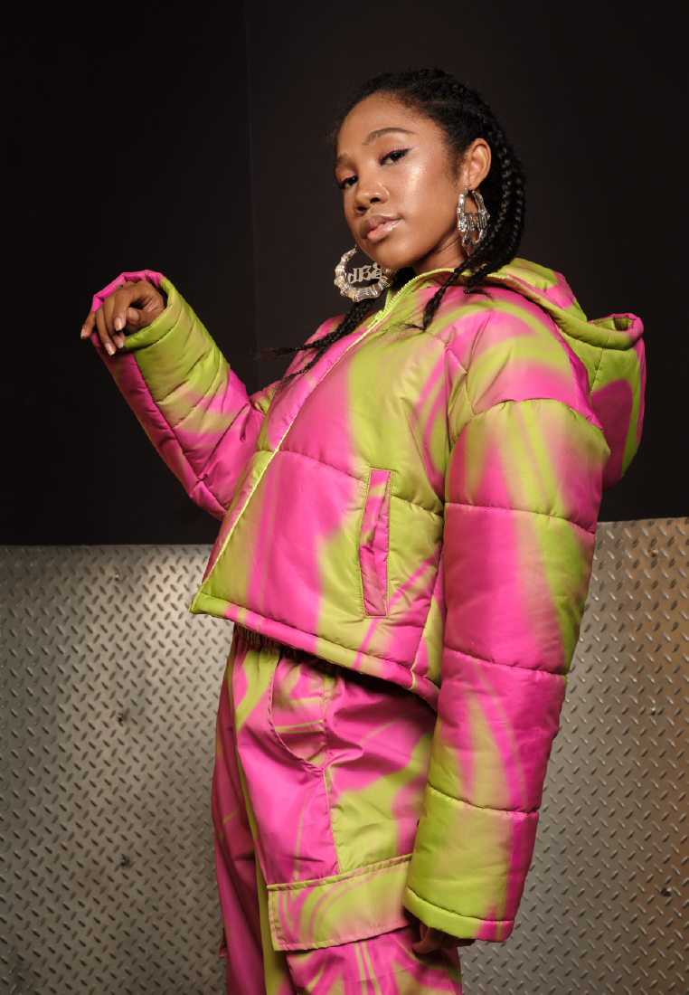 OCWA X POLKA Y2K WHIMSICAL NEON PINK WATER PROOF PUFFER JACKET