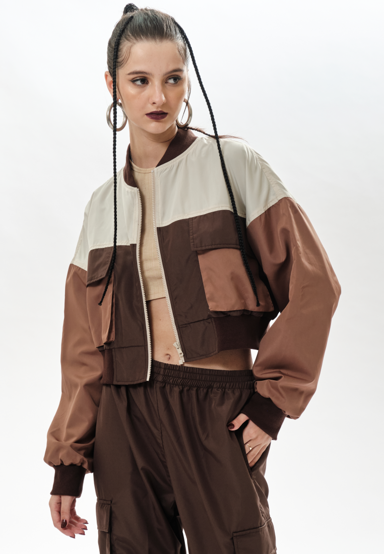 OCWA GLINDA CROP BROWN CARAMEL BEIGE RUNNING JACKET