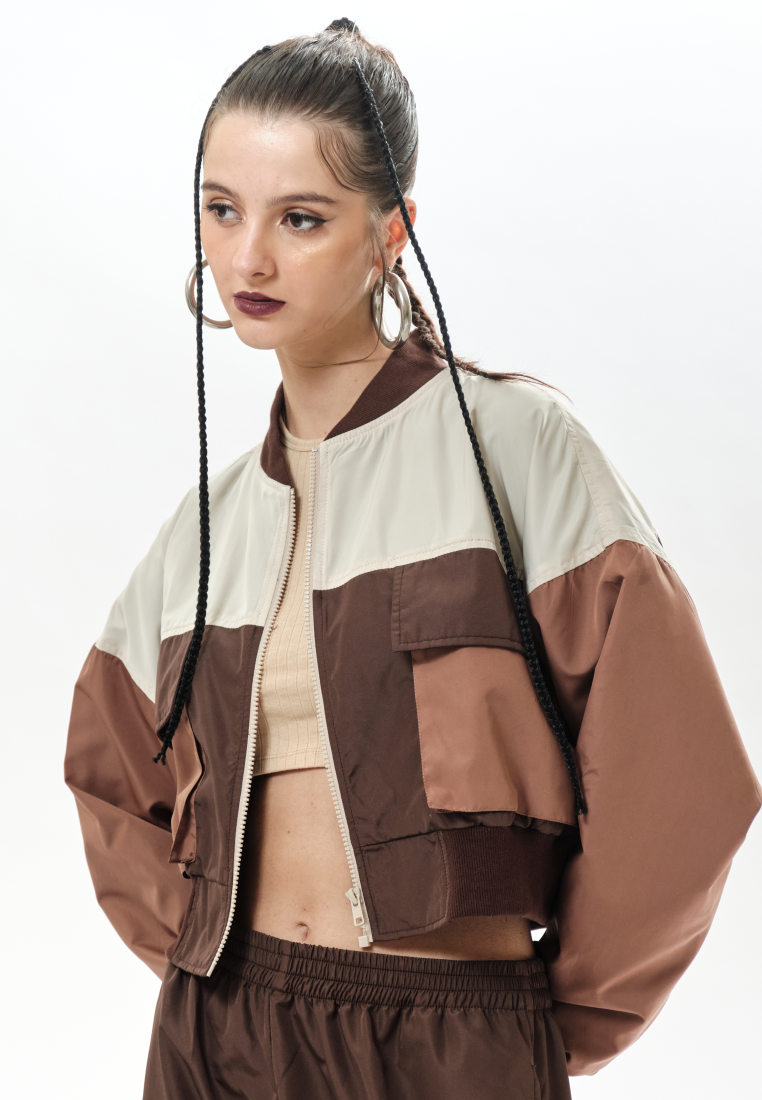 OCWA GLINDA CROP BROWN CARAMEL BEIGE RUNNING JACKET