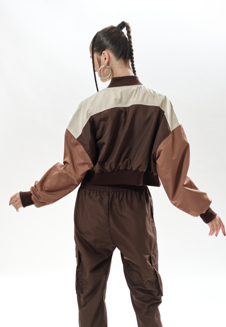 OCWA GLINDA CROP BROWN CARAMEL BEIGE RUNNING JACKET