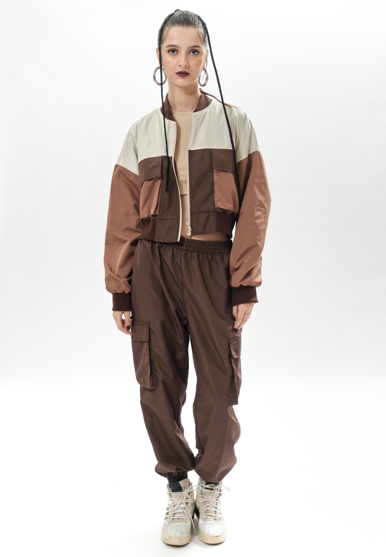 OCWA GLINDA CROP BROWN CARAMEL BEIGE RUNNING JACKET