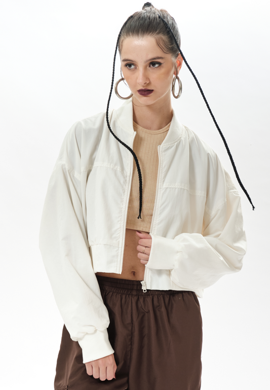 OCWA DERINA CROP WHITE CREAM RUNNING JACKET