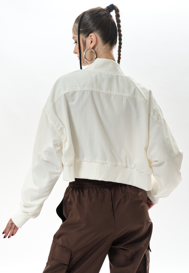 OCWA DERINA CROP WHITE CREAM RUNNING JACKET