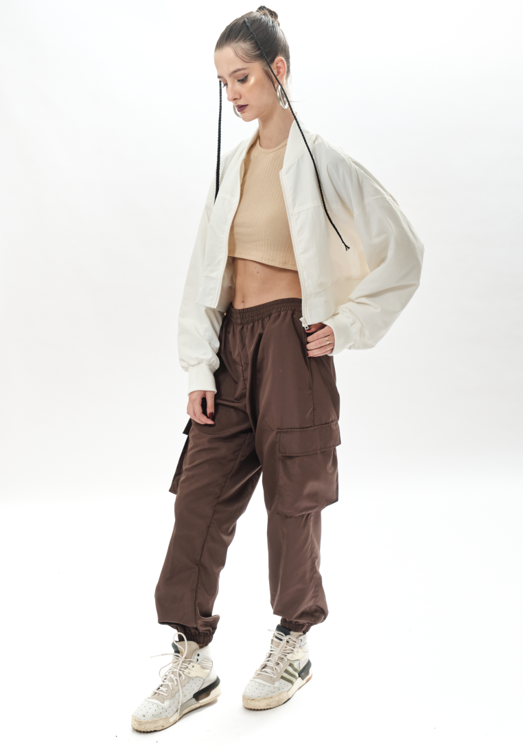 OCWA DERINA CROP WHITE CREAM RUNNING JACKET