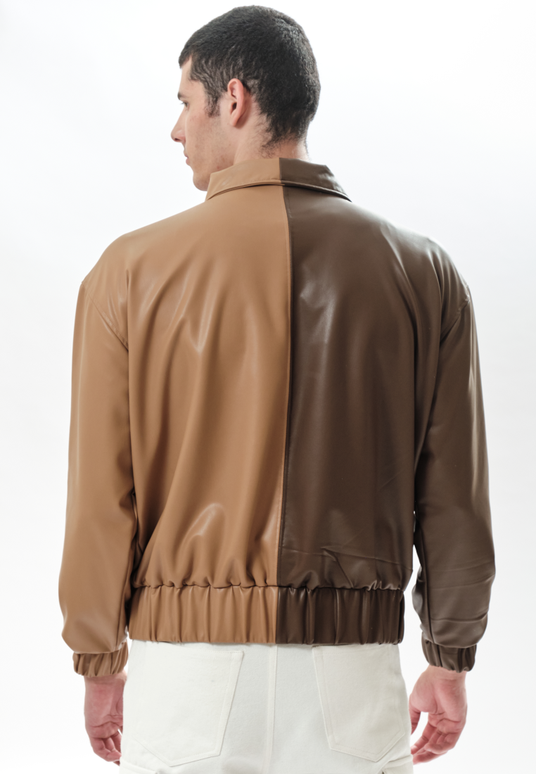 OCWA RENATO TWO TONE BROWN CARAMEL BOMBER LEATHER JACKET