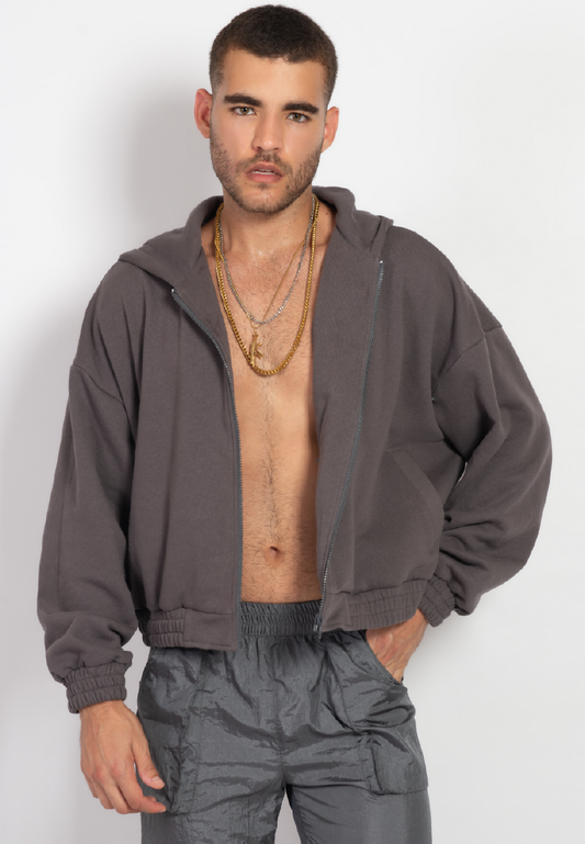 OCWA PALO ASH GREY OVERSIZED ZIPPER HOODIE