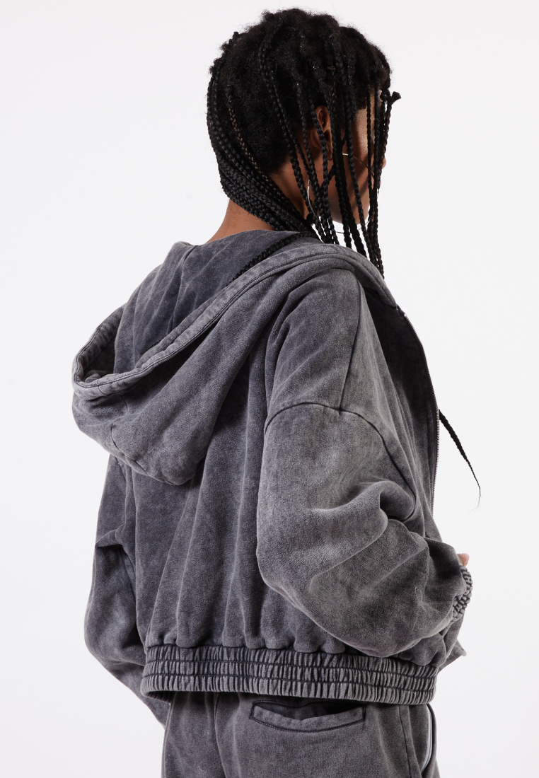 OCWA PALO WASHED BLACK OVERSIZED ZIPPER HOODIE