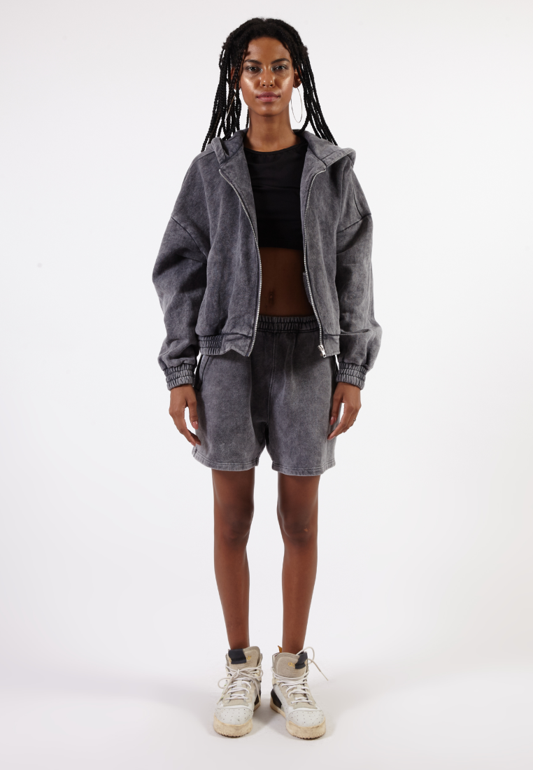 OCWA PALO WASHED BLACK OVERSIZED ZIPPER HOODIE