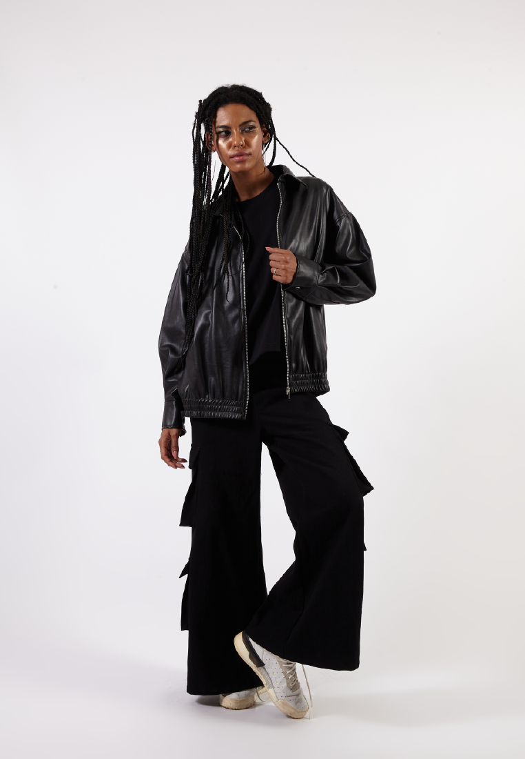 OCWA ROLAND OVERSIZED LEATHER SHIRT BLACK JACKET