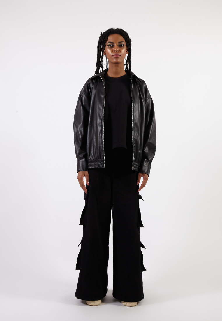 OCWA ROLAND OVERSIZED LEATHER SHIRT BLACK JACKET