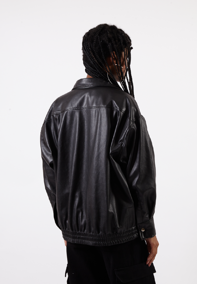 OCWA ROLAND OVERSIZED LEATHER SHIRT BLACK JACKET