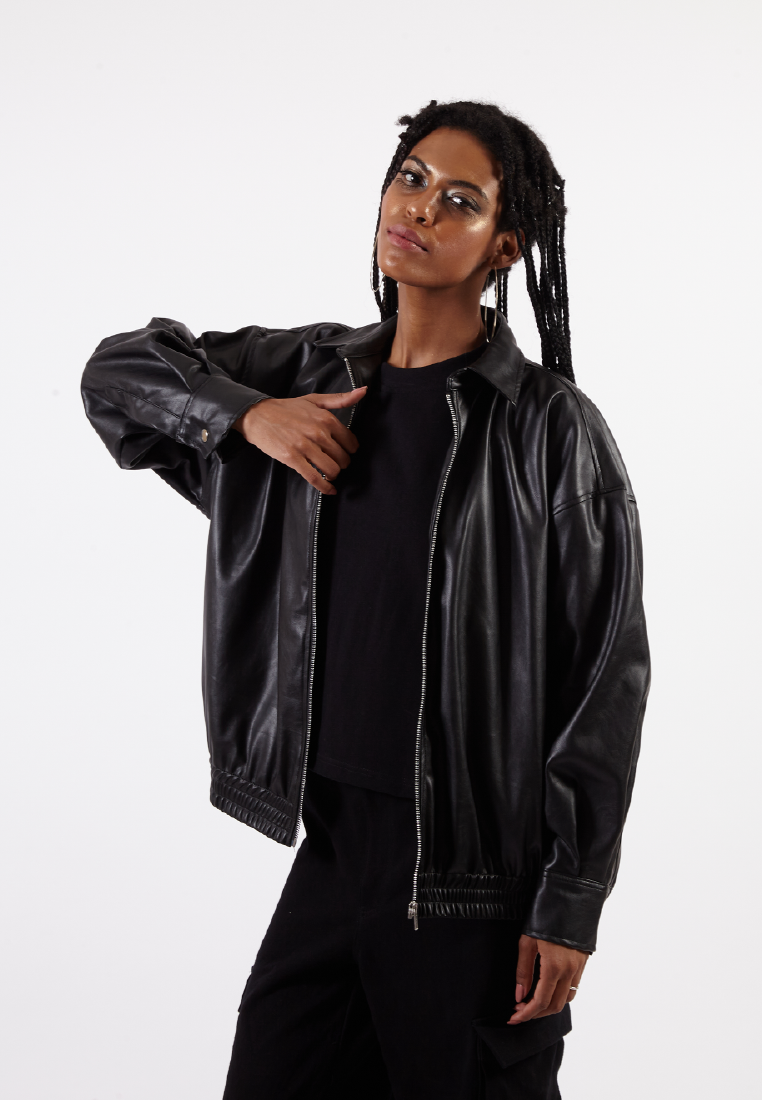 OCWA ROLAND OVERSIZED LEATHER SHIRT BLACK JACKET