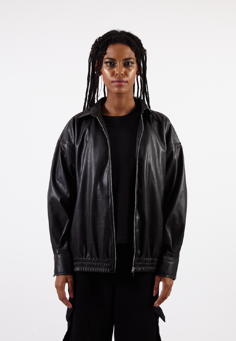 OCWA ROLAND OVERSIZED LEATHER SHIRT BLACK JACKET