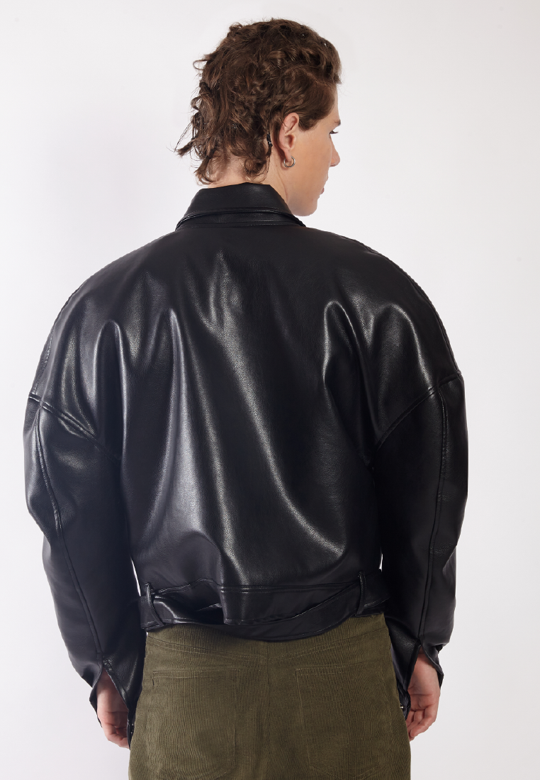 OCWA PHOENIX PUFF SLEEVE LEATHER JACKET BLACK