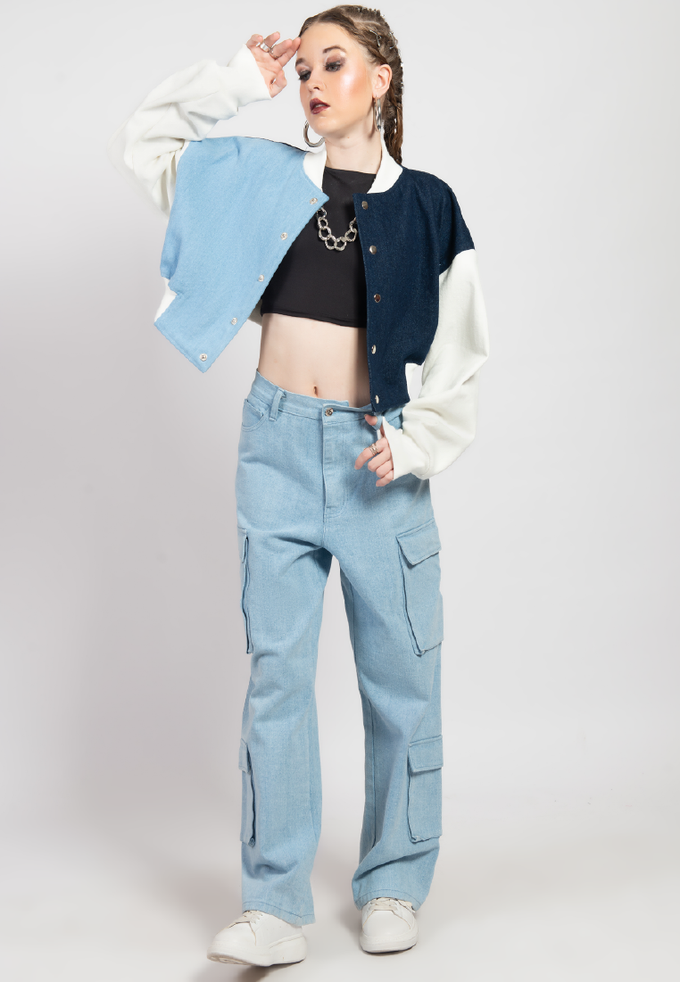 OCWA POLACK VARSITY MULTI BLUE DENIM JACKET