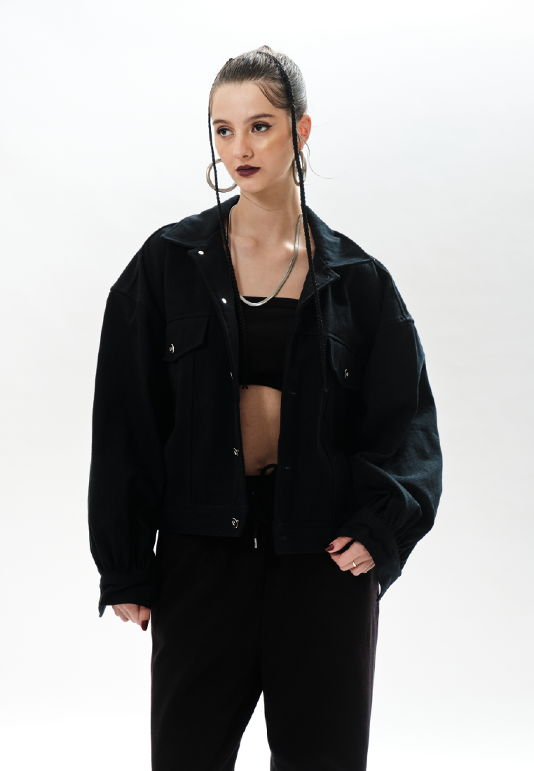 OCWA POPE BLACK OVERSIZED PUFF DENIM JACKET