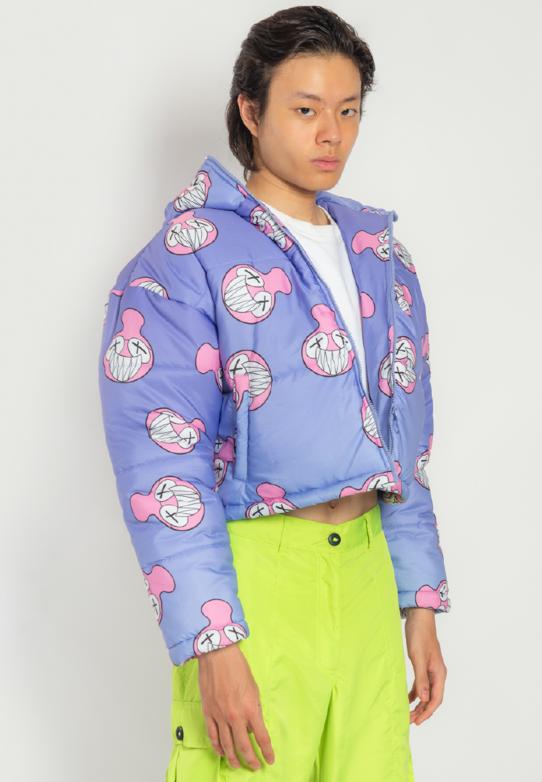 OCWA X REDMILLER SMILEY FACE CROP PUFFER JACKET PURPLE