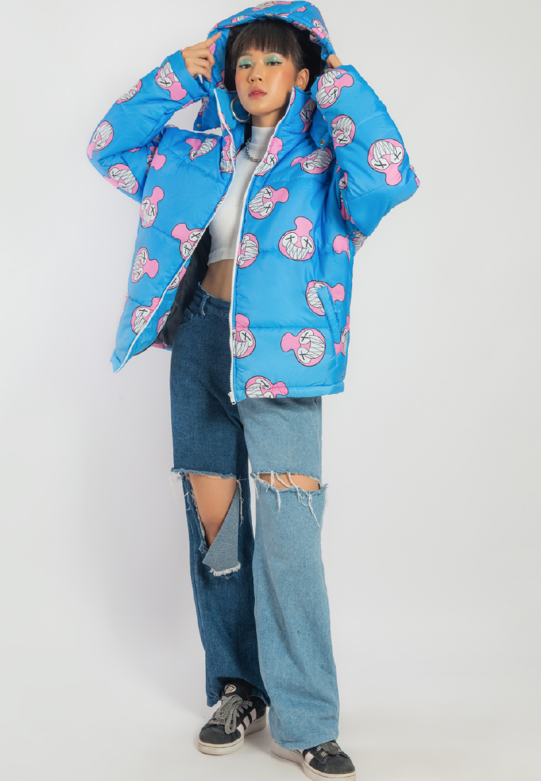 OCWA X REDMILLER SMILEY FACE PUFFER JACKET BLUE WOMAN