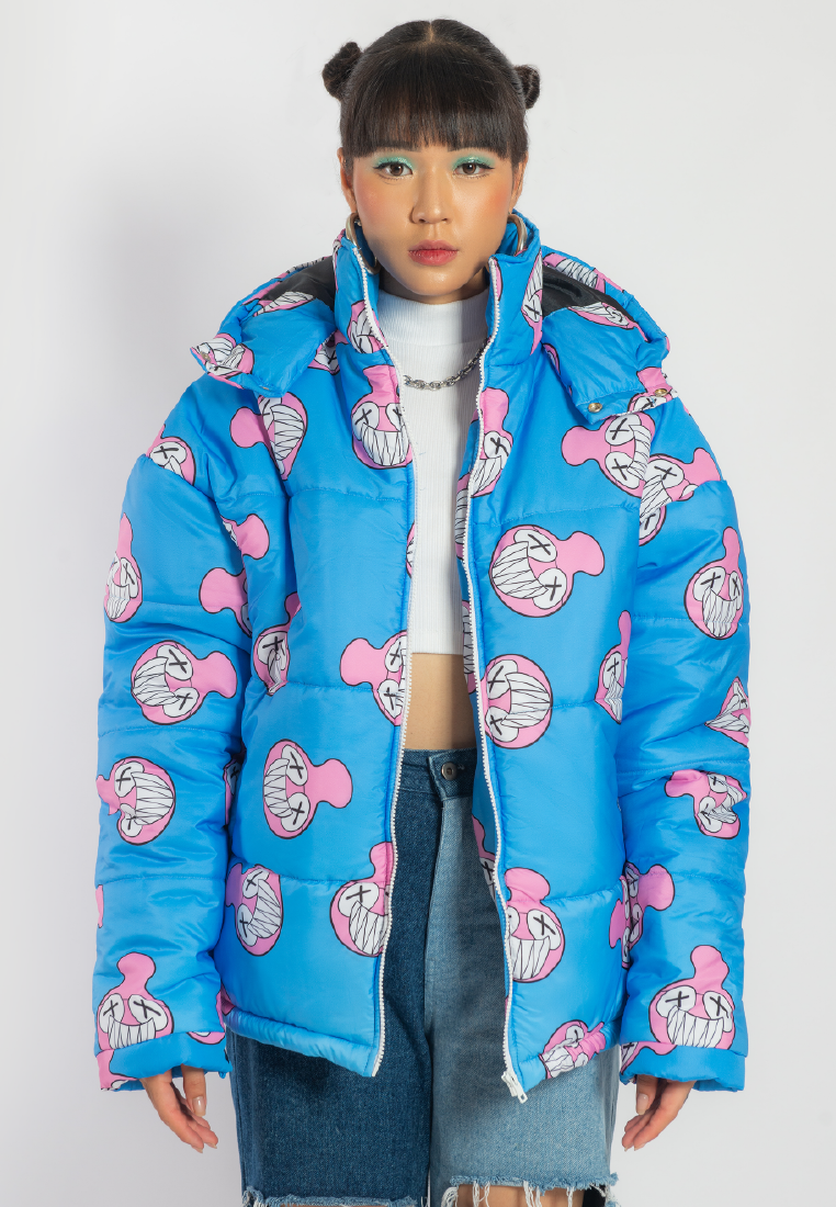 OCWA X REDMILLER SMILEY FACE PUFFER JACKET BLUE WOMAN