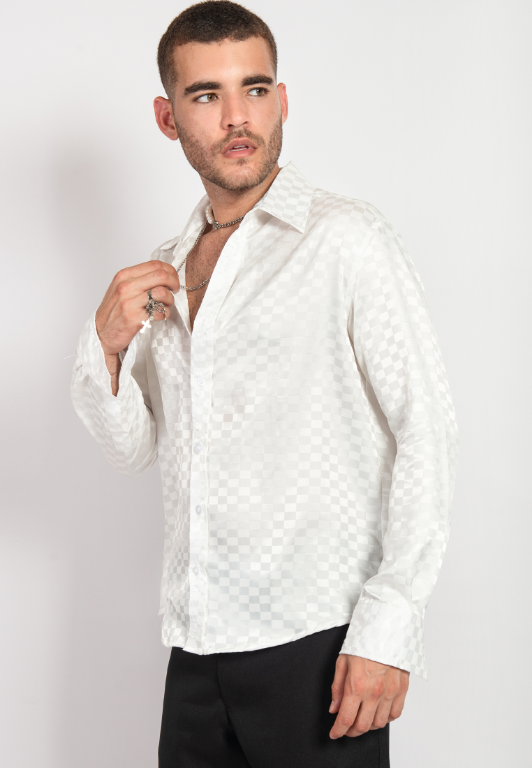 OCWA RACER WHITE SATIN DRESS SHIRT