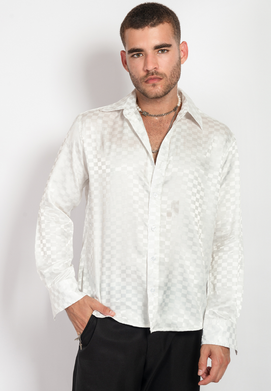 OCWA RACER WHITE SATIN DRESS SHIRT