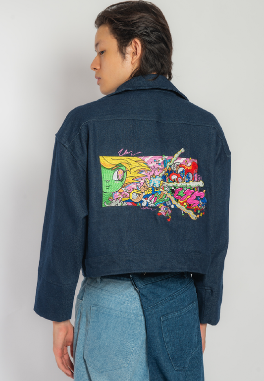 OCWA X REDMILLER FREEDOM OF LIFE DENIM JACKET CROP BLUE