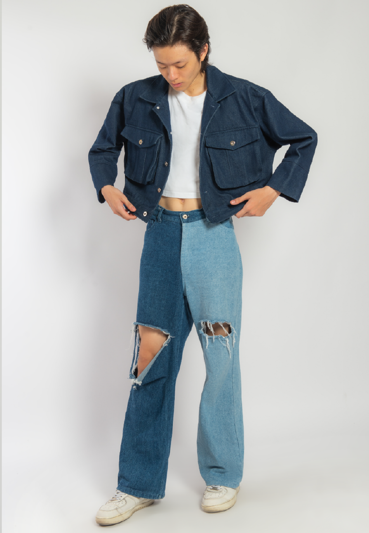 OCWA X REDMILLER FREEDOM OF LIFE DENIM JACKET CROP BLUE