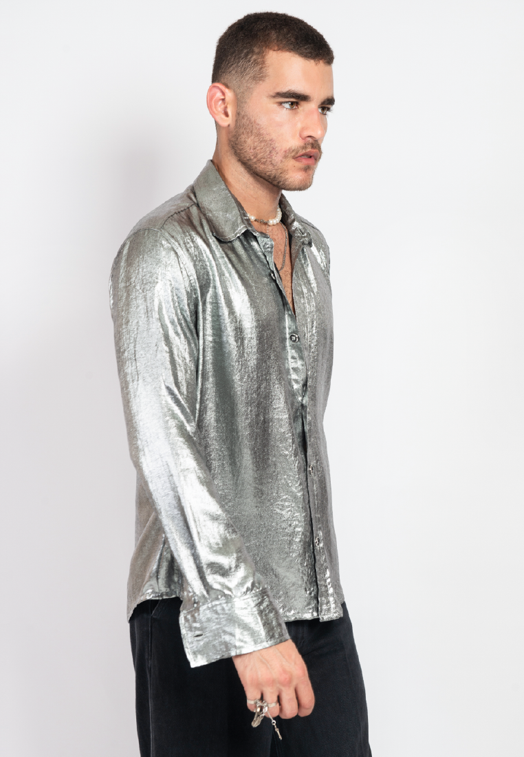 OCWA REINA SILVER METALLIC SHINY GLAM SHIRT