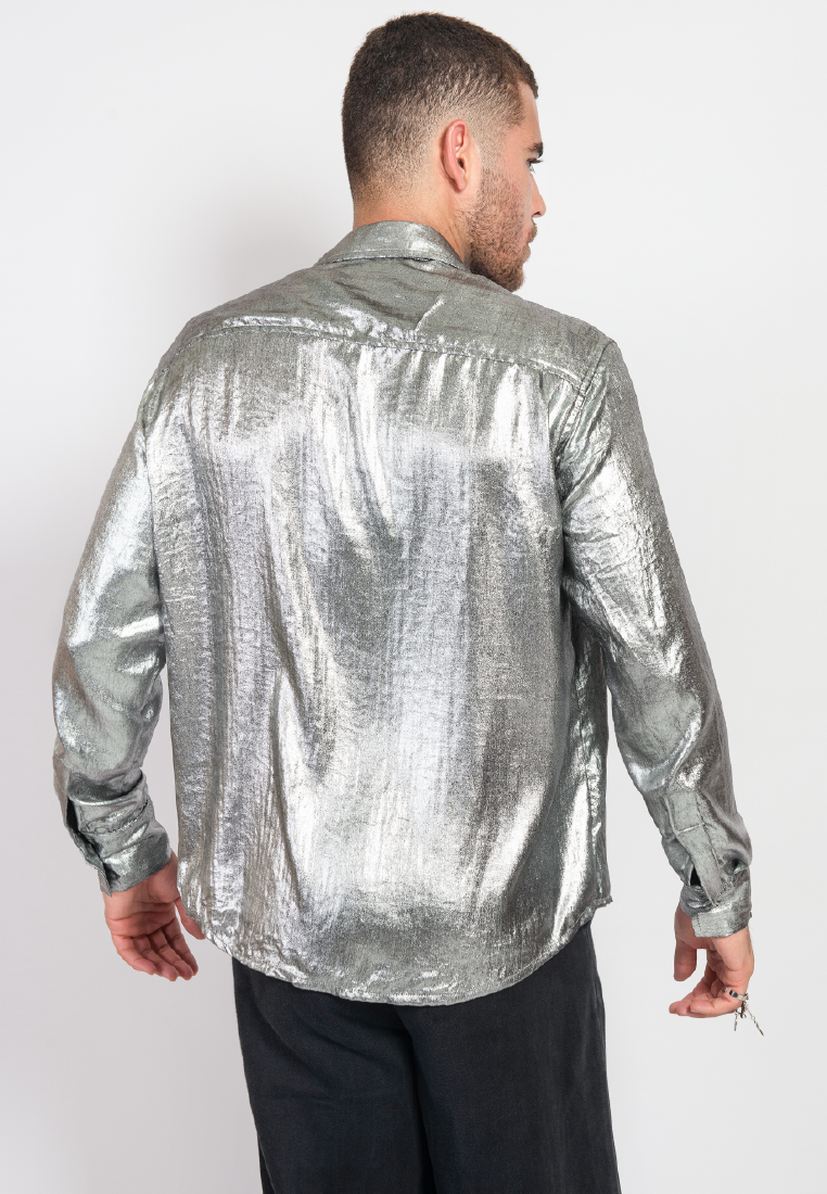 OCWA REINA SILVER METALLIC SHINY GLAM SHIRT