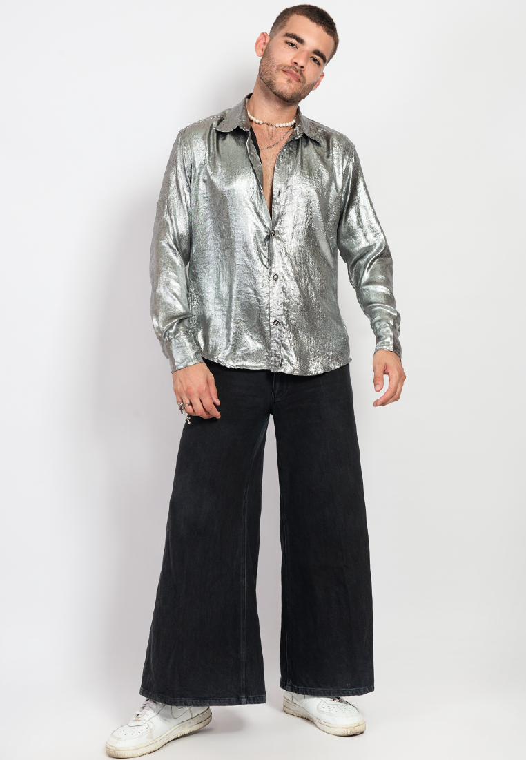 OCWA REINA SILVER METALLIC SHINY GLAM SHIRT