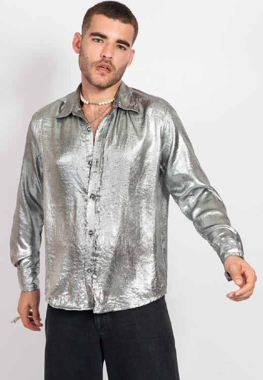 OCWA REINA SILVER METALLIC SHINY GLAM SHIRT