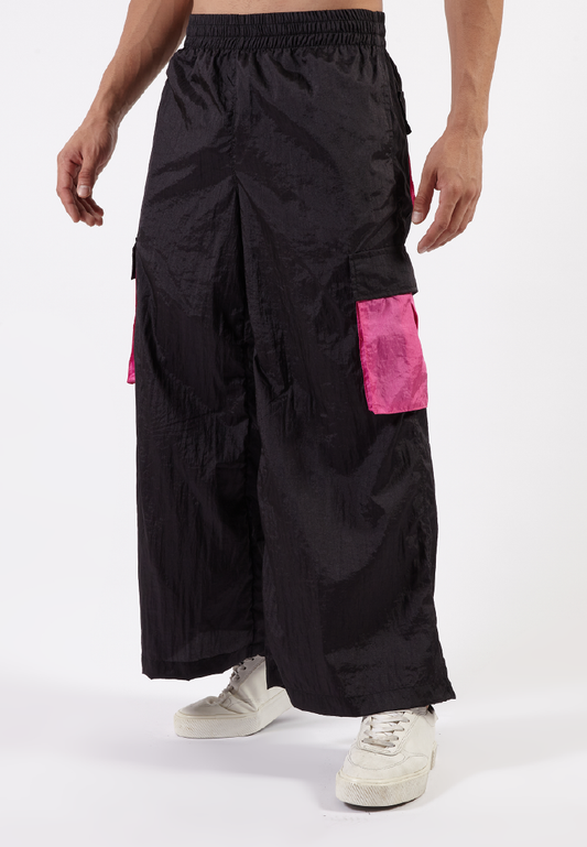 OCWA REXA WIDE LEG BLACK PINK CARGO PANTS