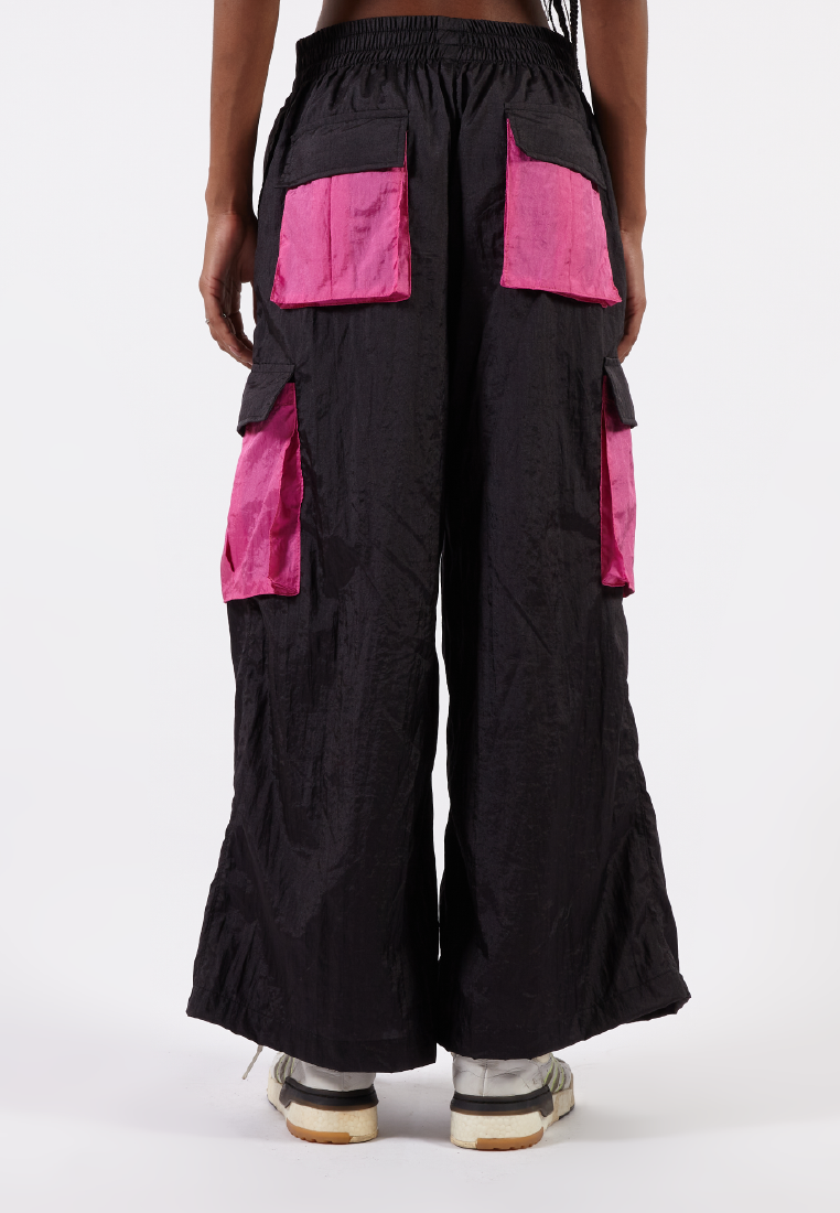 OCWA REXA WIDE LEG BLACK PINK CARGO PANTS