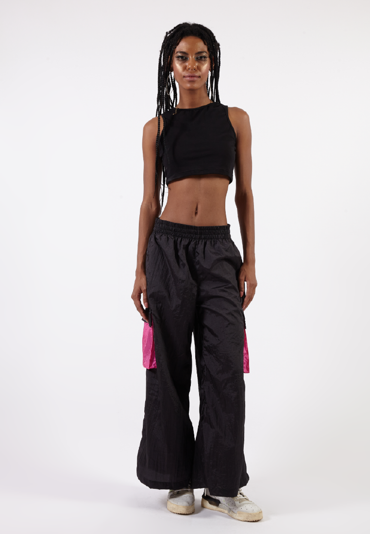 OCWA REXA WIDE LEG BLACK PINK CARGO PANTS