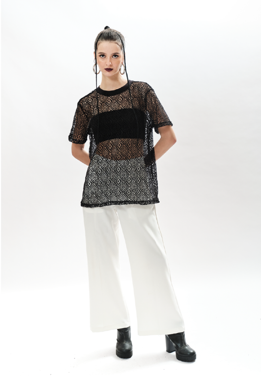 OCWA REXI KNIT SHEER TOP BLACK