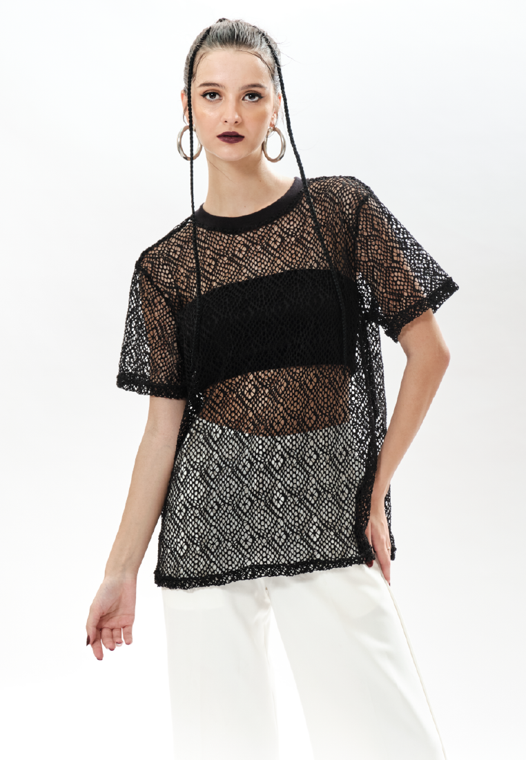 OCWA REXI KNIT SHEER TOP BLACK