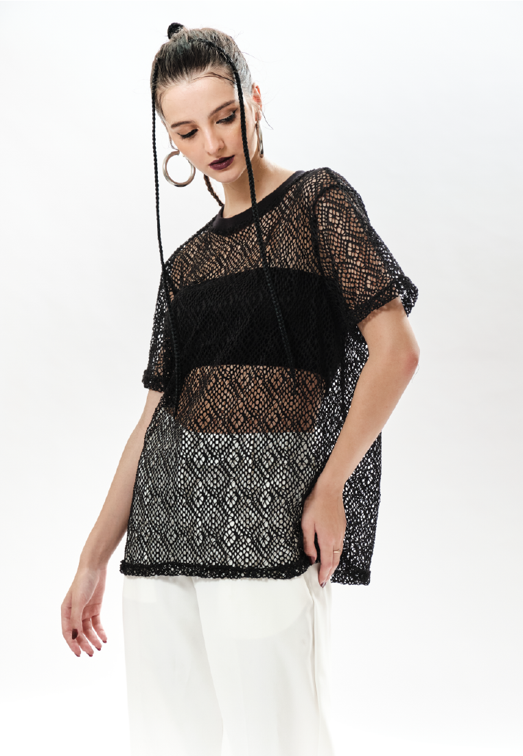 OCWA REXI KNIT SHEER TOP BLACK