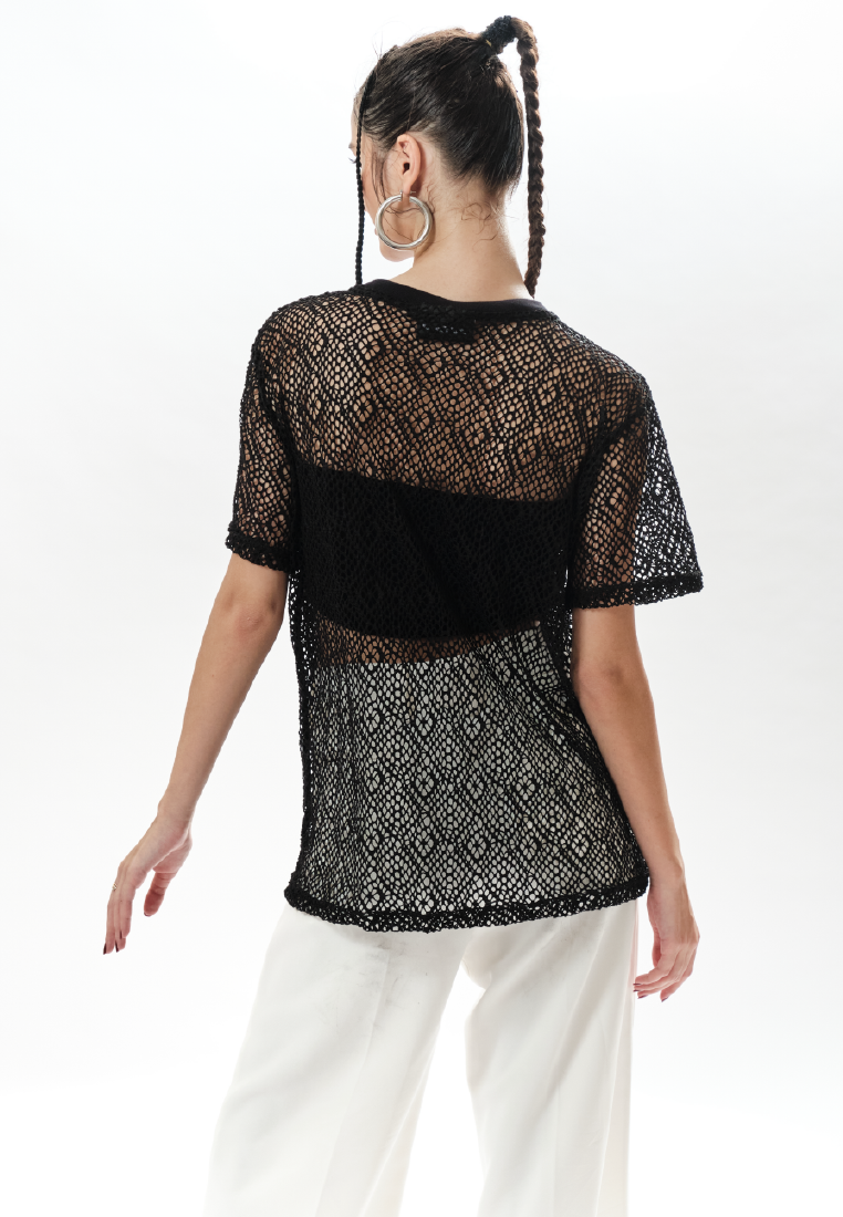 OCWA REXI KNIT SHEER TOP BLACK