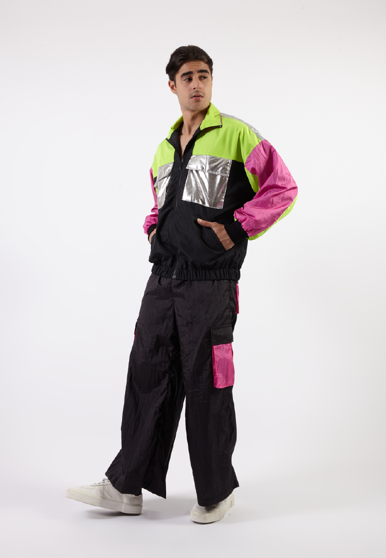 OCWA RICH 80'S INSPIRED COLORBLOCK PINK NEON SILVER WATERPROOF JACKET