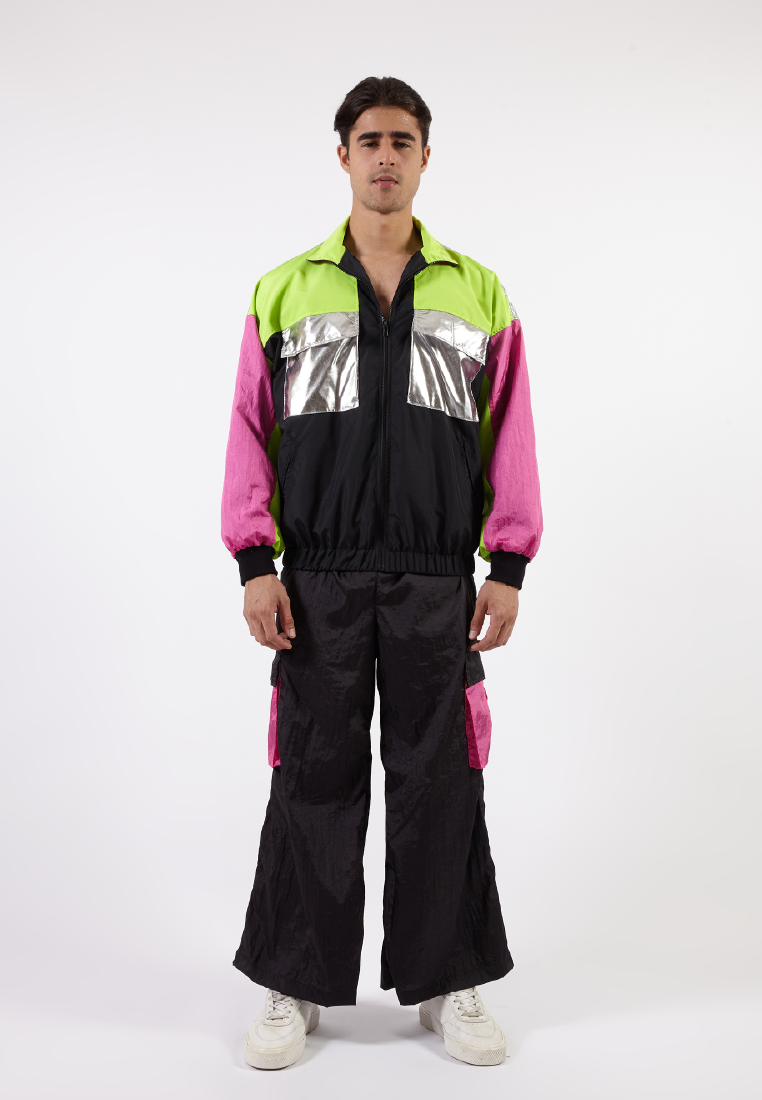 OCWA RICH 80'S INSPIRED COLORBLOCK PINK NEON SILVER WATERPROOF JACKET