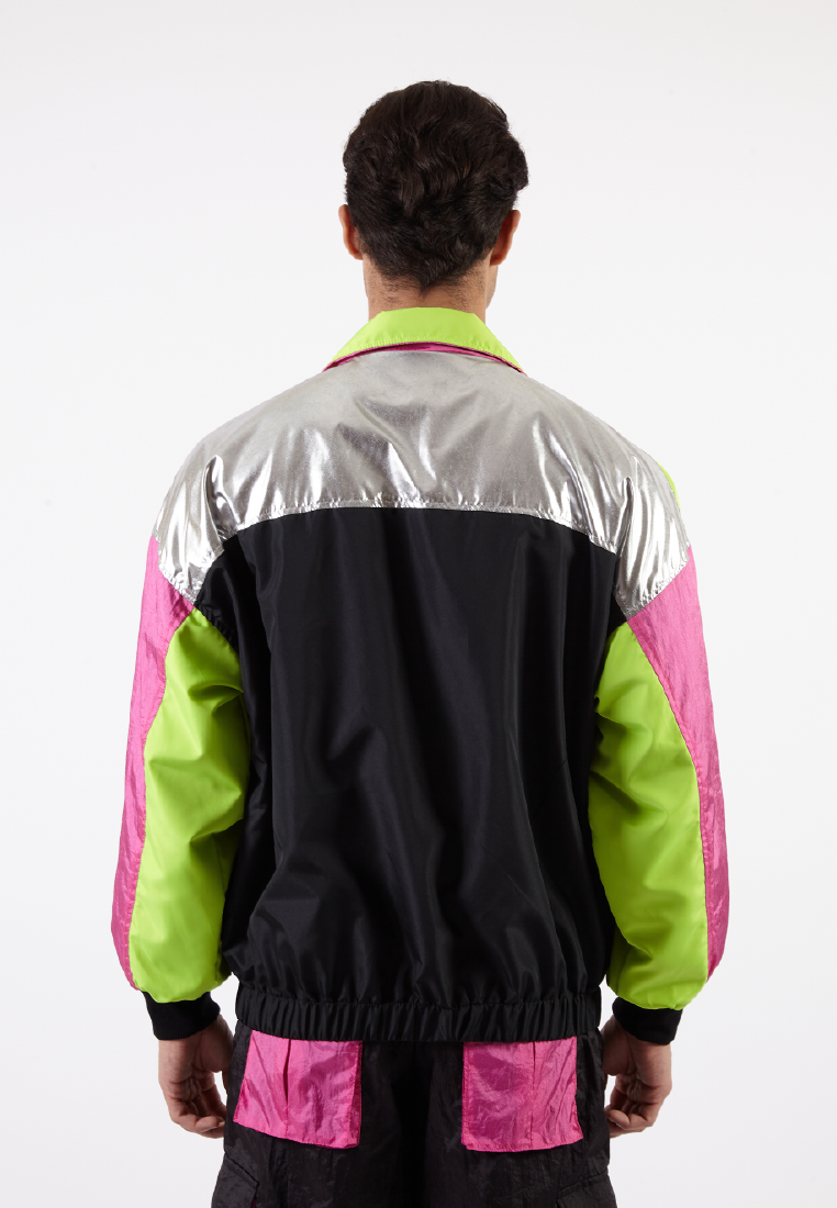 OCWA RICH 80'S INSPIRED COLORBLOCK PINK NEON SILVER WATERPROOF JACKET