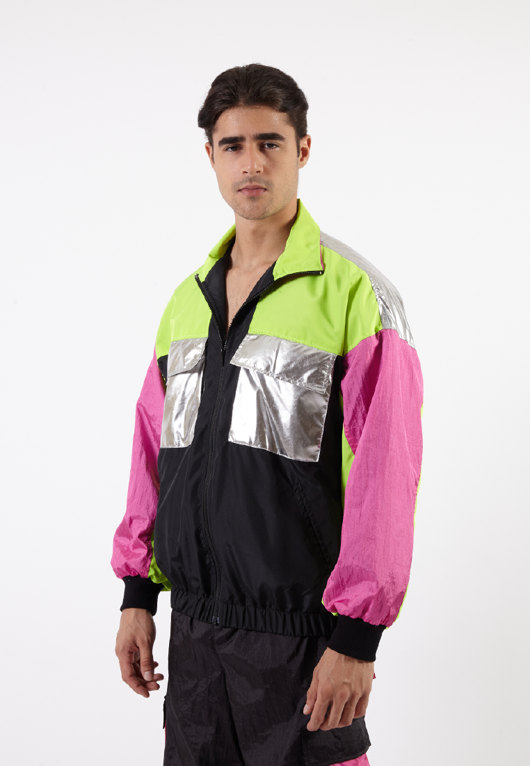 OCWA RICH 80'S INSPIRED COLORBLOCK PINK NEON SILVER WATERPROOF JACKET