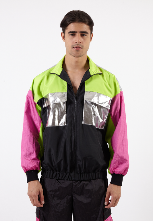 OCWA RICH 80'S INSPIRED COLORBLOCK PINK NEON SILVER WATERPROOF JACKET